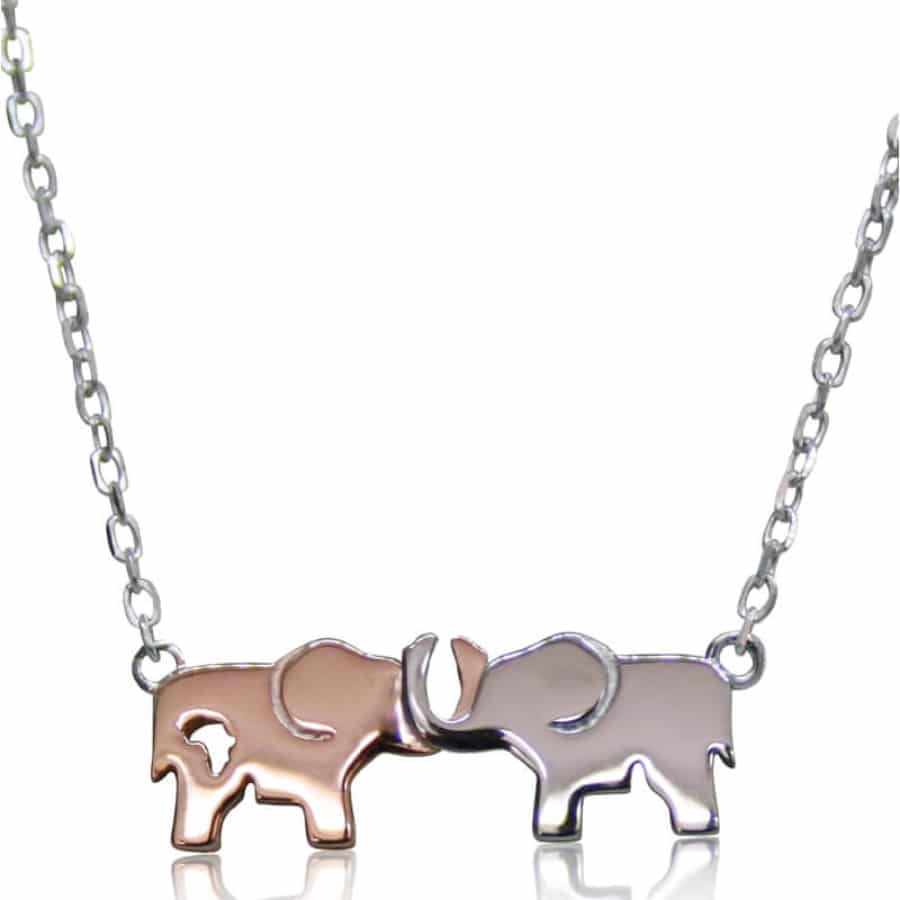 Silver Two-Tone Holding Elephants Necklace